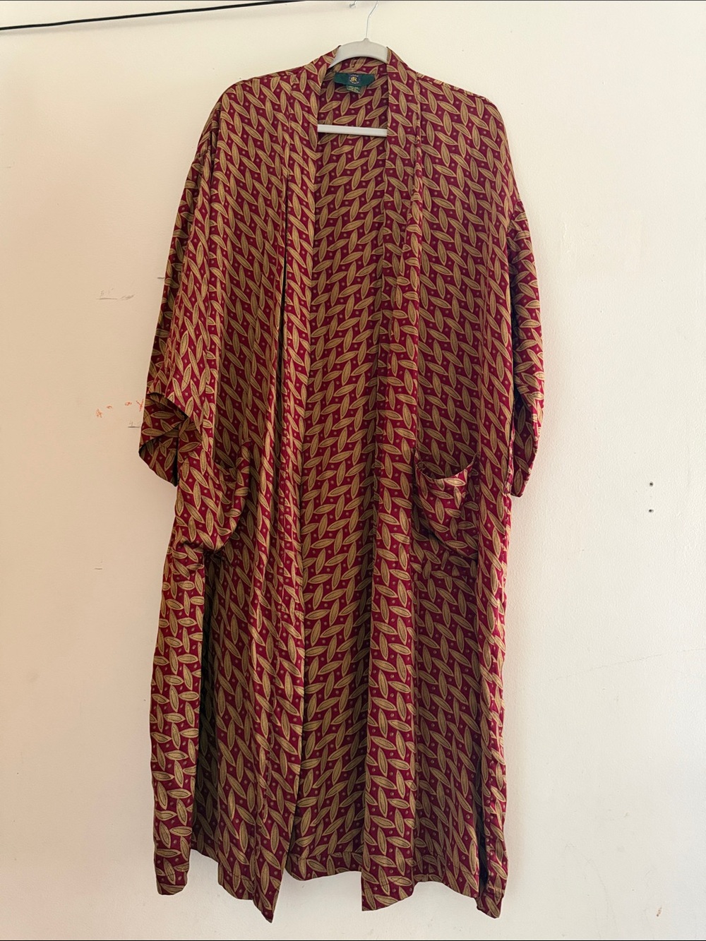 Club Room Silk Burgundy and Beige Patterned Maxi Kimono